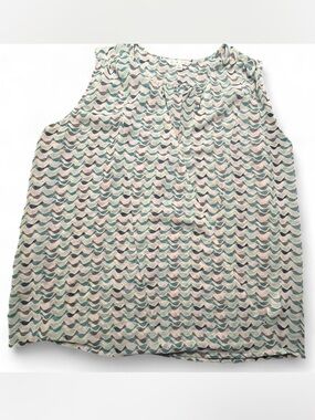 Cabi Turquoise & White Sleeveless Bird Blouse, L